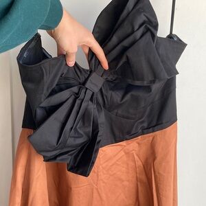 NWT Anthropologie Hutch Bow Tie Brown & Black Ruffle Bottom Maxi Dress Sz 20W